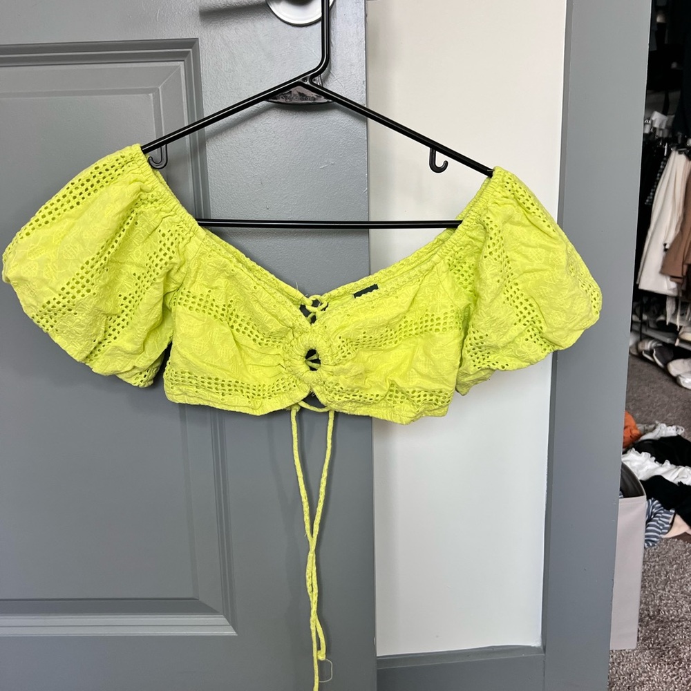 Wild Fable Lace-Up Off-Shoulder Blouse in Bright Yellow